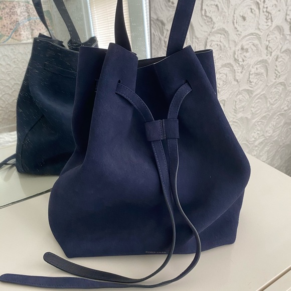 NWT - MANSUR GAVRIEL - Drawstring Suede Hobo Bag - Navy Blue - Picture 7 of 12